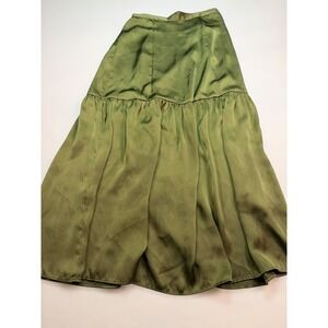 Topshop Olive Green Preppy Satin Tiered Drop Waist Midi Maxi Skirt Size US 4